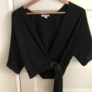 Topshop Women's Black Wrap Top